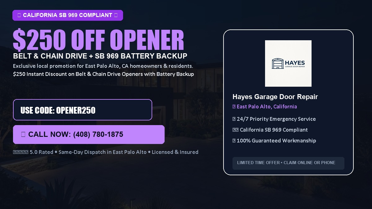 $250 OFF Smart Garage Door Opener Installation (Belt & Chain Drive with California SB 969 Battery Backup) in East Palo Alto, CA