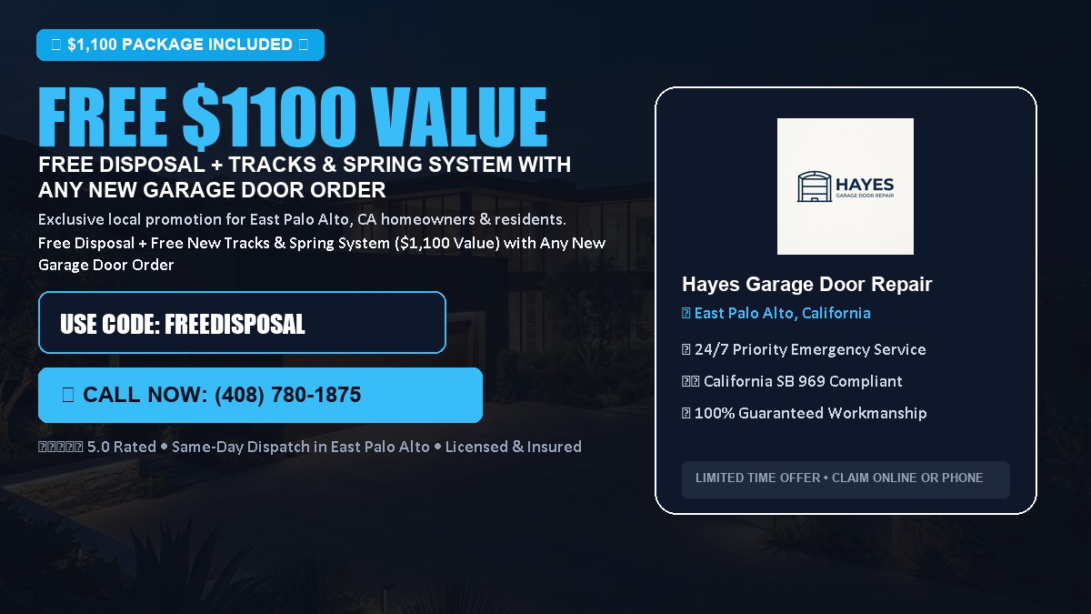 Free Disposal + Free New Tracks & Spring System with Any New Garage Door Order ($1100 Value) in East Palo Alto, CA